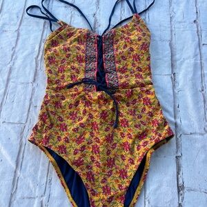 Floral Yellow and Blue One Piece Swimsuit